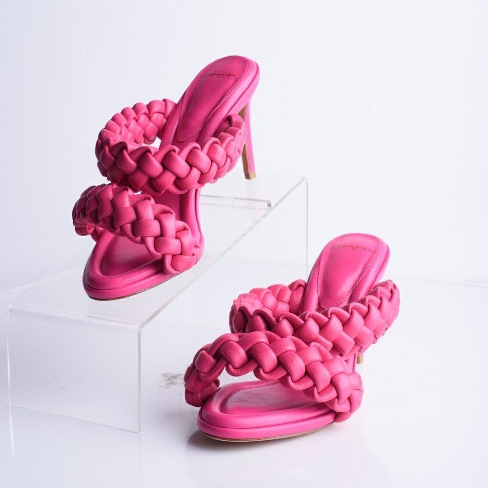 Alexandre Birman Womens Francis Braided Leather Mules Heels Pink EU 37 US 6 Rosa